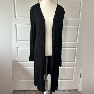 Long Sleeve Black Duster Cardigan Tie Front Knit Lightweight Layering Piece LG‎